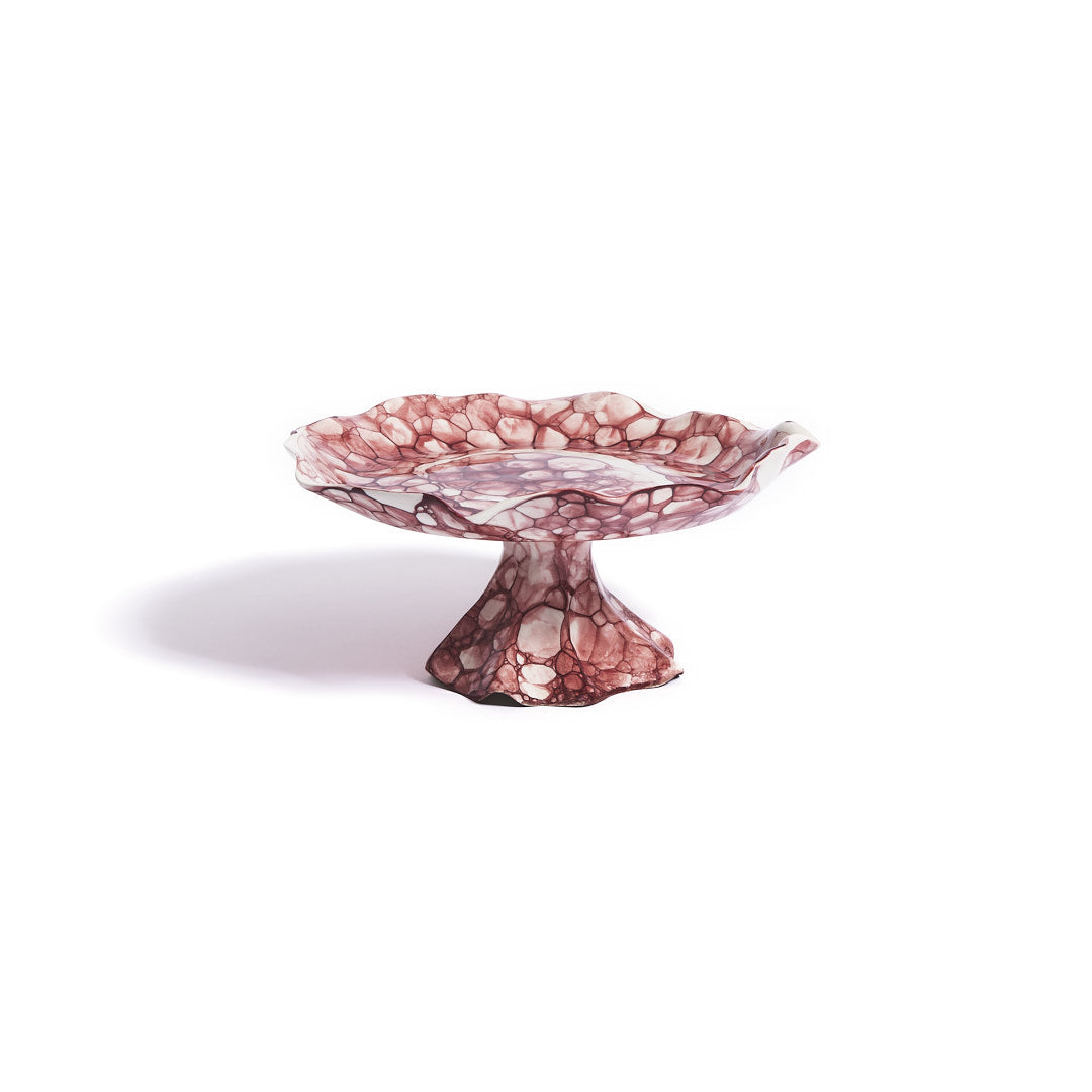 SMALL FLUTED CAKE STAND, BURGUNDY - DB CERAMIC