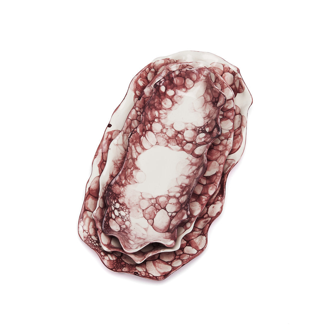 NEST OF FLOW SERVING PLATTERS, BURGUNDY - DB CERAMIC