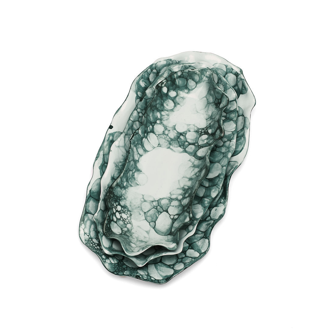 NEST OF FLOW SERVING PLATTERS, TEAL - DB CERAMIC