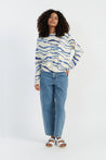 CP x DB Blue Wool-Cashmere Deborah Brett Stripe Cardigan - DB CERAMIC