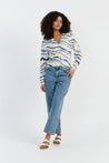 CP x DB Blue Wool-Cashmere Deborah Brett Stripe Cardigan - DB CERAMIC