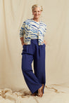 CP x DB Blue Wool-Cashmere Deborah Brett Stripe Cardigan - DB CERAMIC